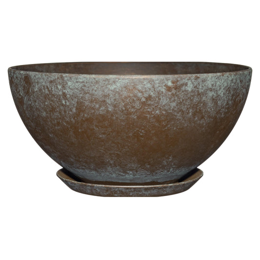 Classic Home and Garden Rosie Modern Planter w/Drainage - Contemporary Planter Bowls - Shallow Round Vases for Small Plants - Versatile Indoor & Outdoor Pots (10” Weathered Copper)