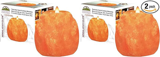 Himalayan Glow Hand Carved Himalayan Salt Candle Holders, Home Decor Item Great as a Night Light (Pack of 2)