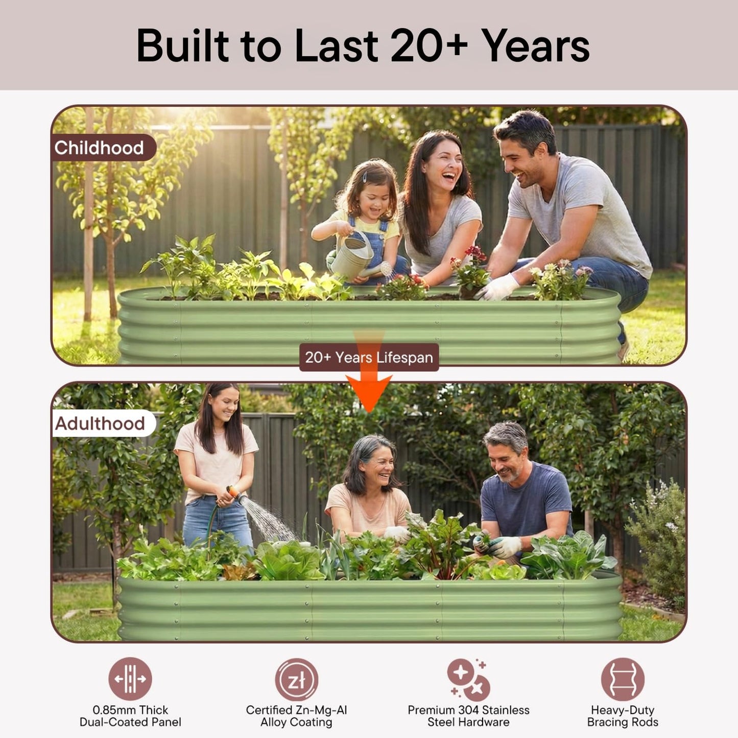 Annoell Galvanized Raised Garden Bed 8x4x1.5 ft, 18" Tall Metal Planter for Outdoor Plants Vegetable Herb Leafy Green, Modular Raised Flower Bed with Rust Resistant Coating - Moss Green