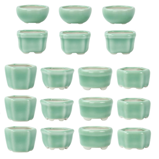 Bonsai Planter 1.8 inch (4.5cm) Mini Succulent Glazed Pots Set of 18 Green