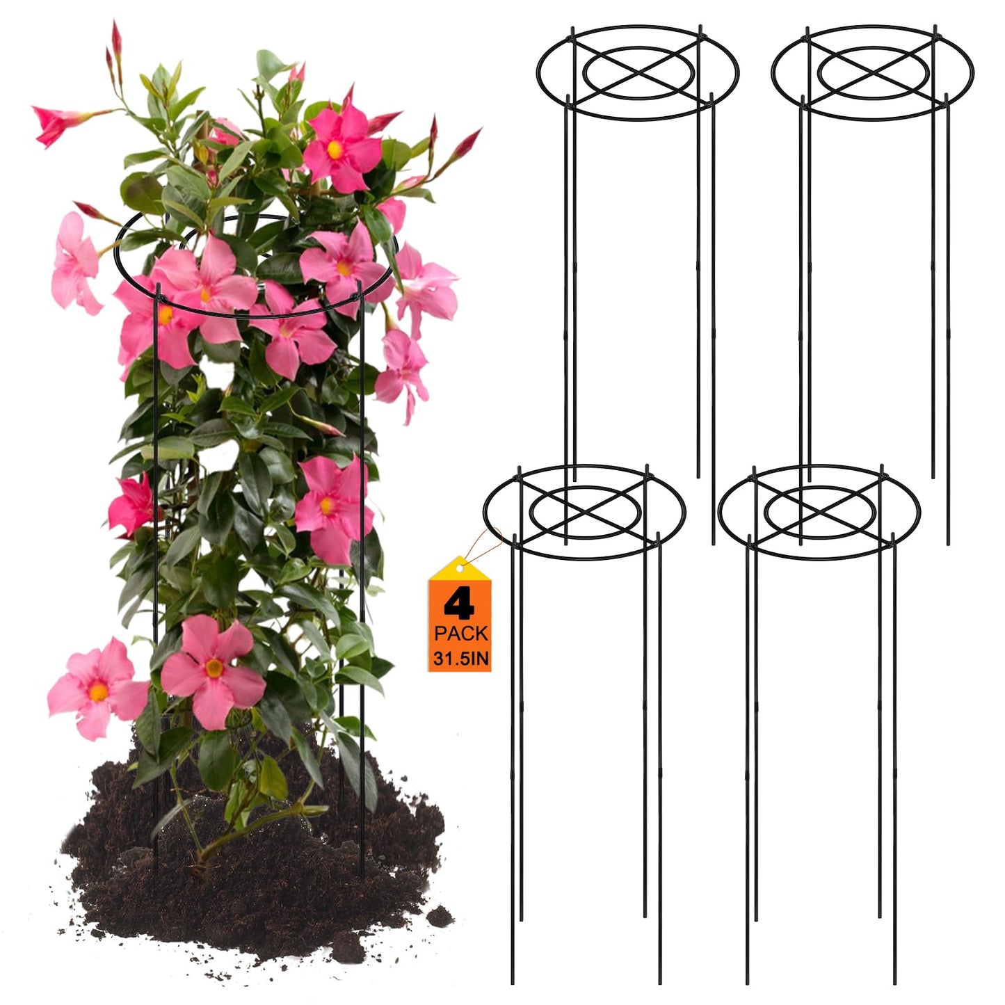 11.8" Dx31.5 H Peony Cages and Supports, 4 Pack Plant Supports for Outdoor Plants Grow Through Hoops Grids Heavy Duty Metal Peony Support Cage Flower Support Rings for Rose Tomato Hydrangea etc
