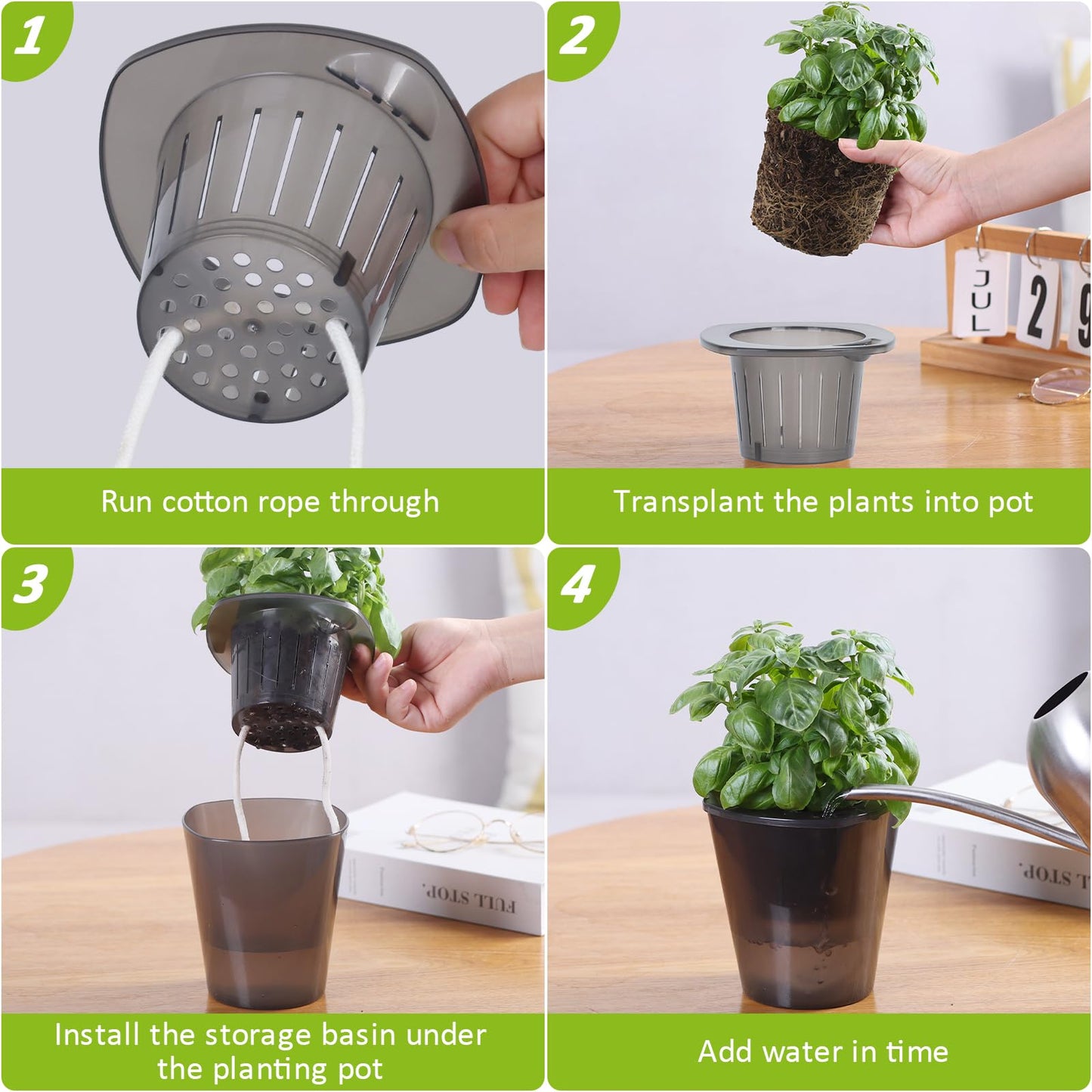 Oliz Self Watering Planter 8 Pcs,4.3 Inch Flower Plant Pot with Inner Pot, Indoor Self Watering Planter Pot for Herbs, Flowers