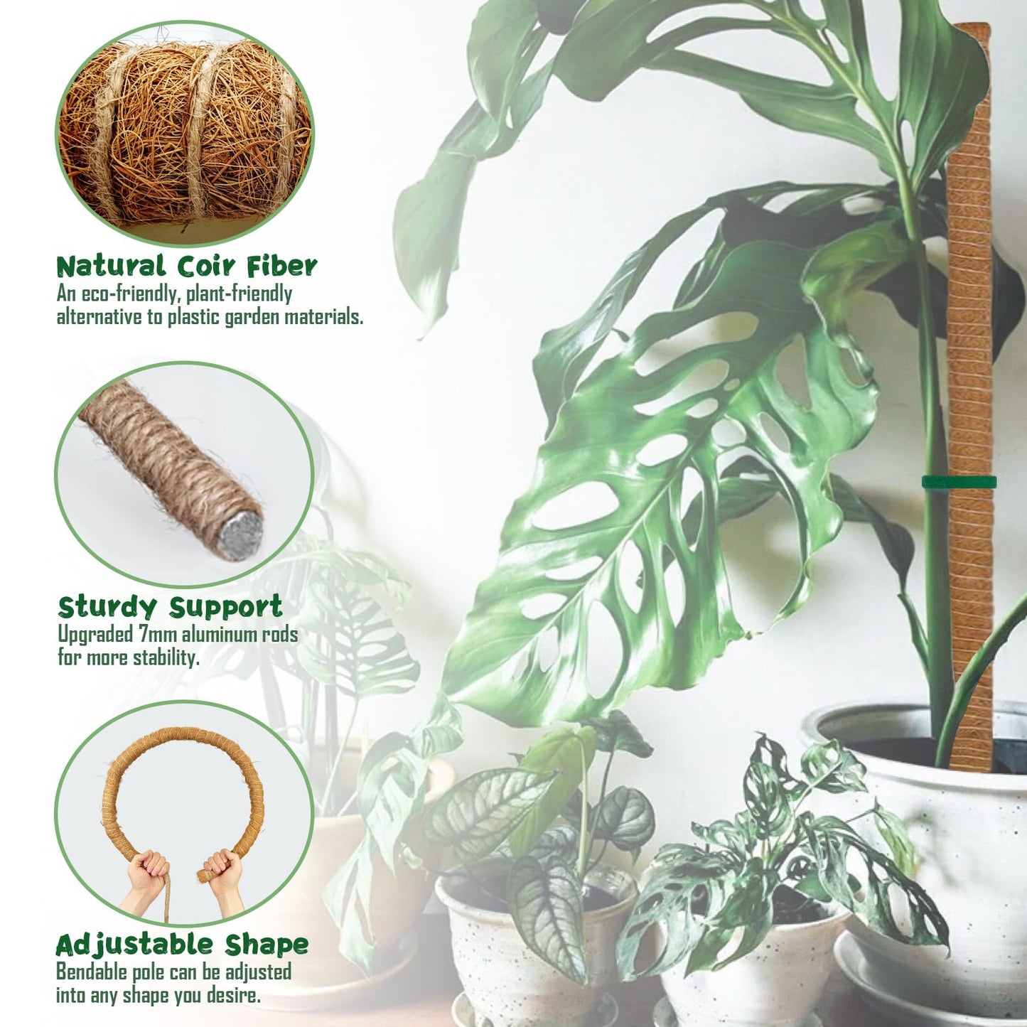 2 Pack 47.24 Inch Bendable Moss Pole for Monstera - 120cm Plant Support Moss Sticks Stakes for Climbing Indoor Plants, Pothos & Philodendron - Coir/Coco Plant Trellis for Potted Climbers & Houseplants