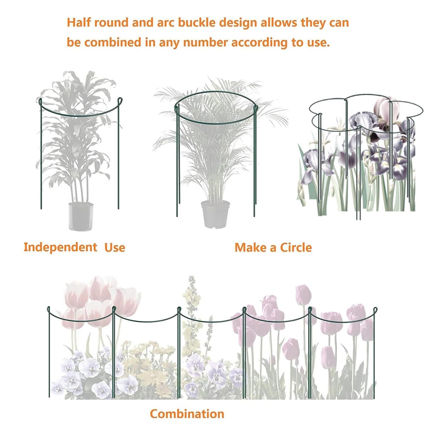 6 Pack 15.8 Inch High Plant Stake,Garden Plant Support,Half-Round Peony Cage Plant Ring Hoop