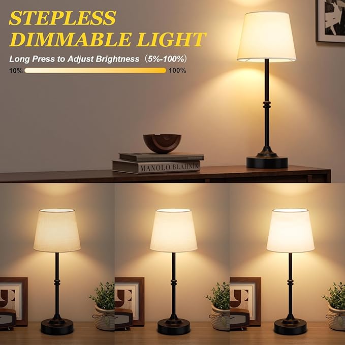 Kakanuo Rechargeable Cordless Table Lamp Black - 1 Pack 4000mAh Battery Operated Lamp, Touch Control Stepless Dimming, for Home Decor, Dining Table, Living Room, Bedroom