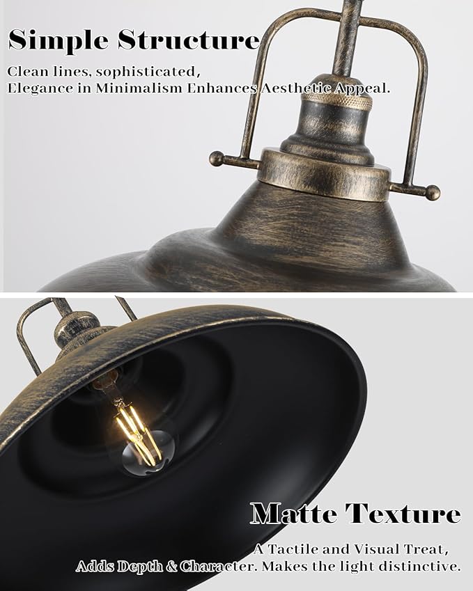 Brass Pendant Light Kitchen Island,16 Inch Large Industrial Pendant Lights, Black and Brass Pendant Lights, Vintage Farmhouse Pendant Light for Kitchen Island, Dining Room (2 Pack)