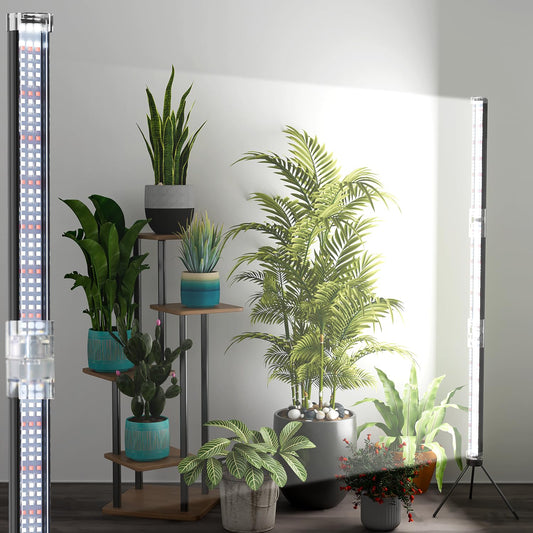 WeeLeeGoo Super-Bright 48" T10 Plant Lamp, 6000k Full Spectrum Standing Grow Light, 3 Modes & 5 Dimming Levels, Timer 4/8/12H,12V/3A High Power Output for Large & Tall Indoor Plants