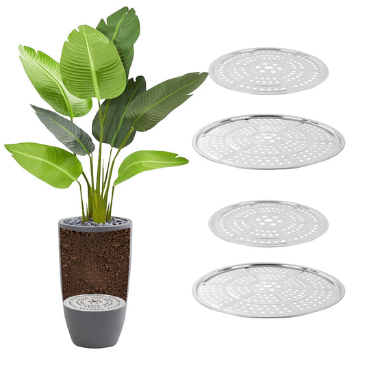 KishYa 4 Pcs Planter Inserts for Large Pots, 10''/13" Stainless Steel Pot Inserts for Large Planters with Drainage Holes to Elevate Plants to Reduce Soil Usage(10inch x 2Pack + 13inch x 2Pack)