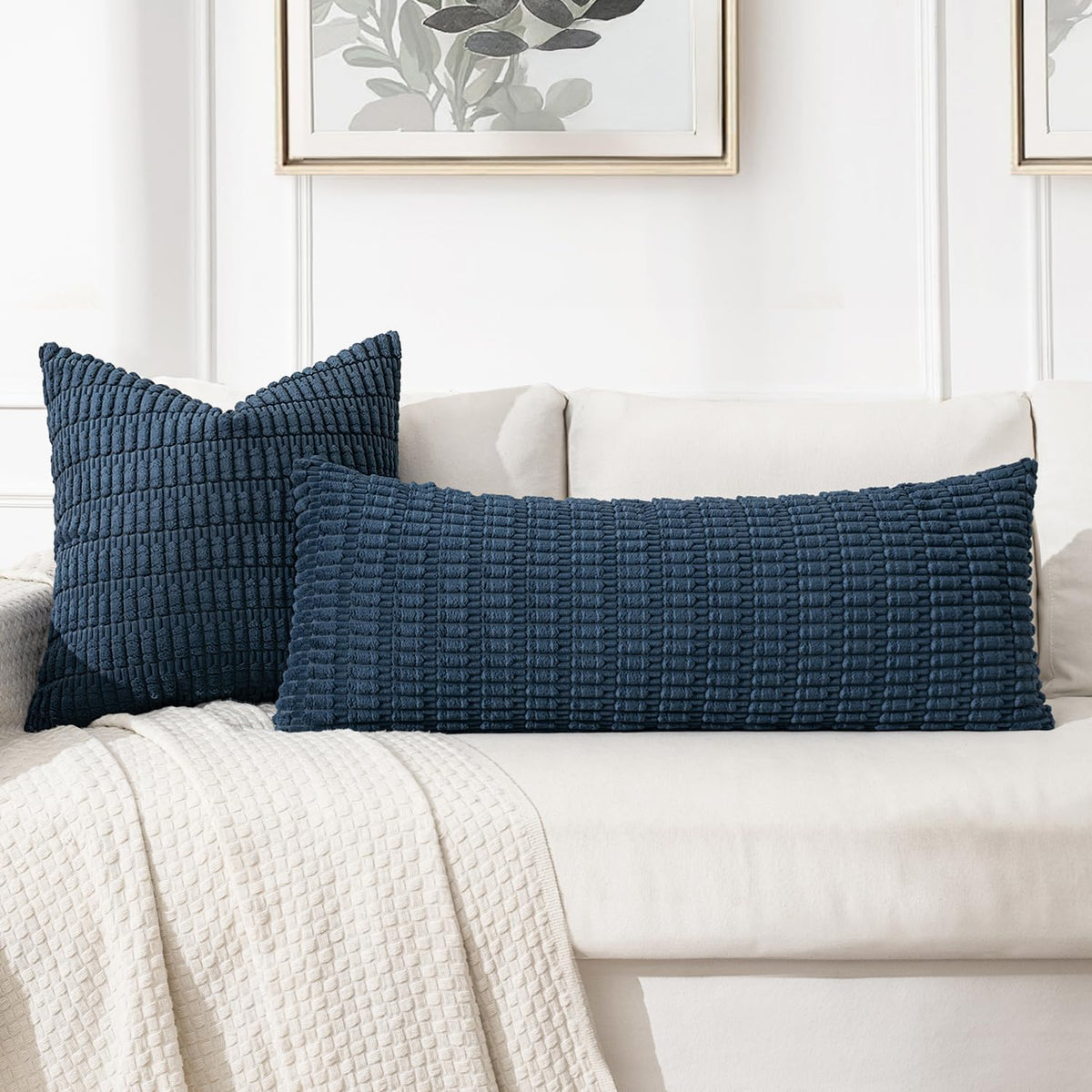MIULEE Blue Long Body Lumbar Throw Pillow Cover - Soft Boho Decor for Couch & Sofa | 14x36 Inch