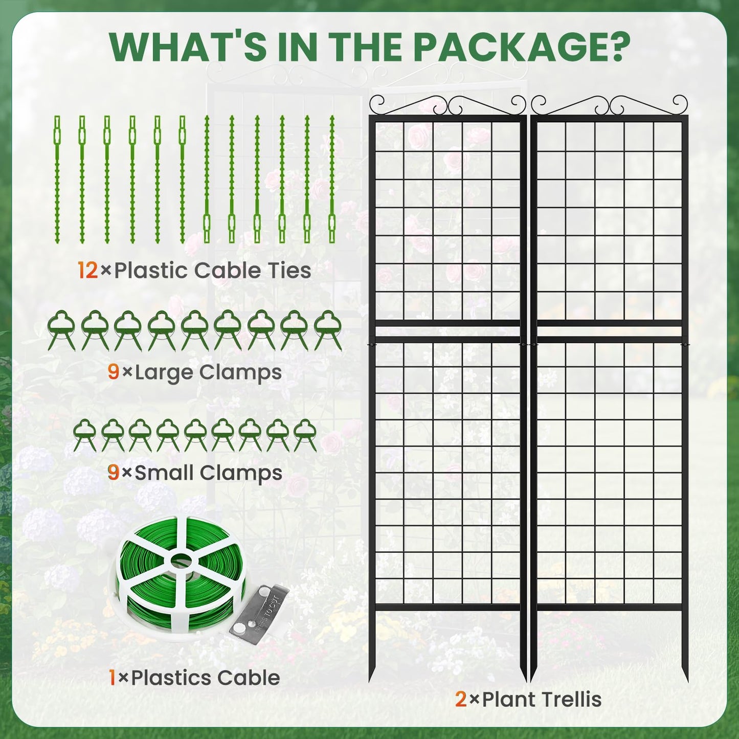 2 Pack 71 Inch Metal Garden Trellis for Climbing Plants, Thickened Square Tube Metal Garden Trellis for Vines Plant Rose Vegetable Support,Large Decorative Outdoor Trellis