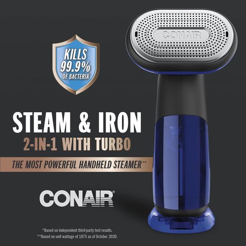 Conair Turbo ExtremeSteam 2-in-1 Handheld Steamer & Iron - 1875W Garment Care in Black/Blue