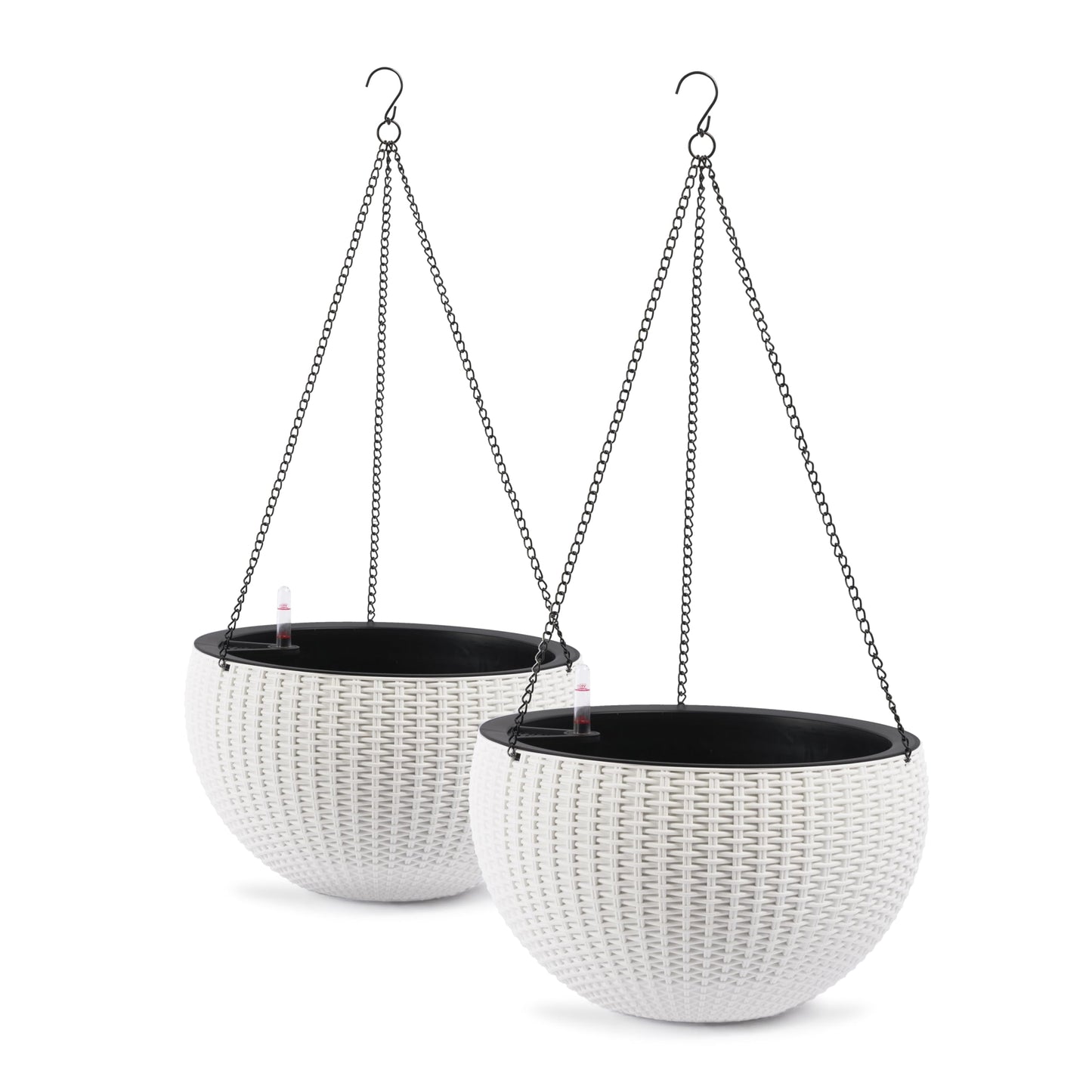 Vigo huseeo 13.5 inch 2Pack Large Hanging Planters for Outdoor/Indoor Plants, Self Watering Hanging Pot with Water Level Indicato, Drainage Holes and Chain for Garden Porch, White