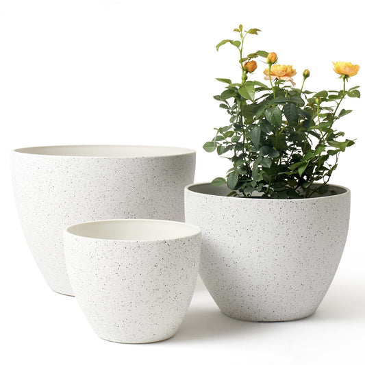 LA JOLIE MUSE 14.2/11.3/8.6 Inch Planters,Indoor/Outdoor White Planters Set of 3,Plant Container with Drain Holes,Flower Pots for Patio and Deck