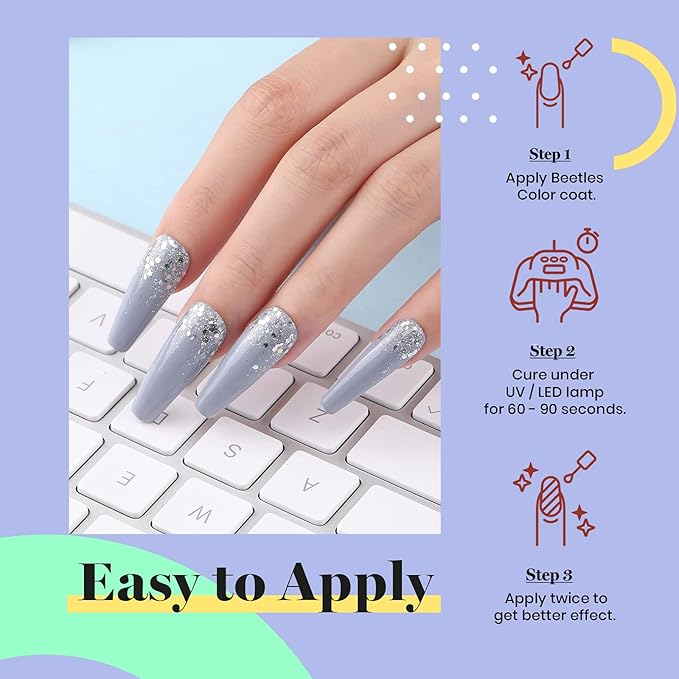 Beetles Grey Gel Nail Polish, 15ml Spring Grey Blue Gel Polish Soak Off UV LED Nail Lamp Nail Art Manicure Salon DIY Home 0.5Oz Nail Polish for Women