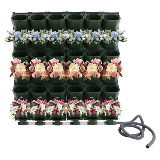 Liffshsy Wall Mounted Vertical Garden Planter, 6 Row 36 Planters Self Watering Garden Growing System with Timer, Indoor Outdoor Flower Pot Holder for Herbs Vegetables Fruits (Dark Green)