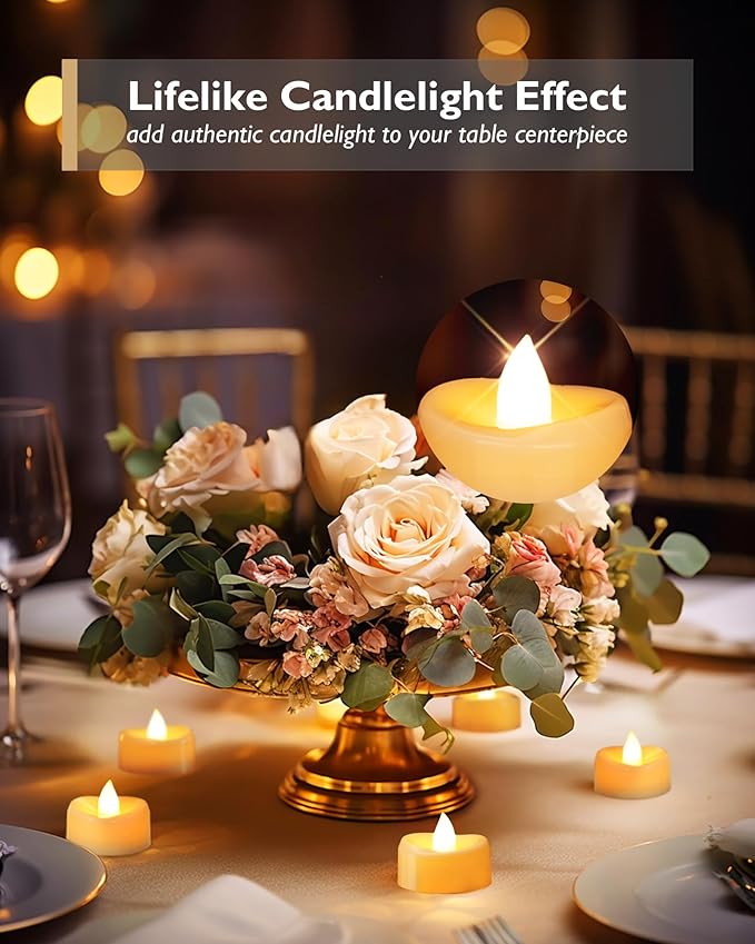 Flameless Candles, 24 Pack LED Tea Lights Candles Battery Operated, Last 200+ Hrs Flickering Tea Lights, Flameless Tealight Candles for Halloween Diwali Fall Christmas Wedding