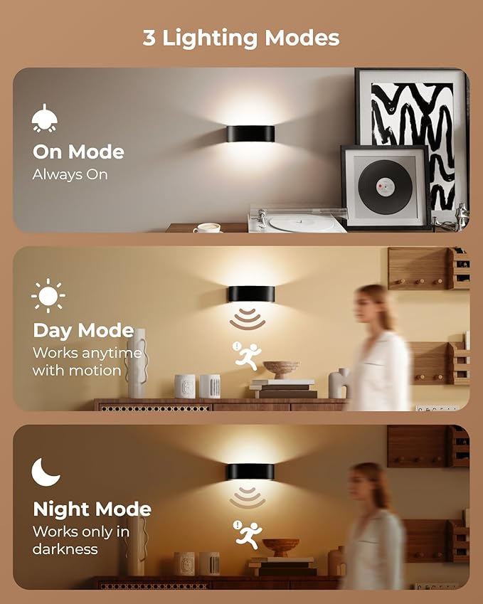 Motion Sensor Wall Light, 5000mAh Rechargeable Battery Operated Motion Sensor Light Indoor with Remote, 15 RGB and 3 Colors Dimmable, Wireless Wall Sconces for Hallway, Living Room, Stair, Bedroom
