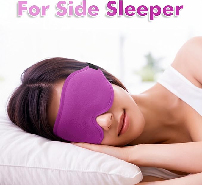 Sleep Eye Mask for Men Women, Lash Extensions 3D Sleeping Mask for Side Sleeper, Travel Blackout Night Blindfold Eye Shade Cover with Adjustable Strap (Purple-3D)