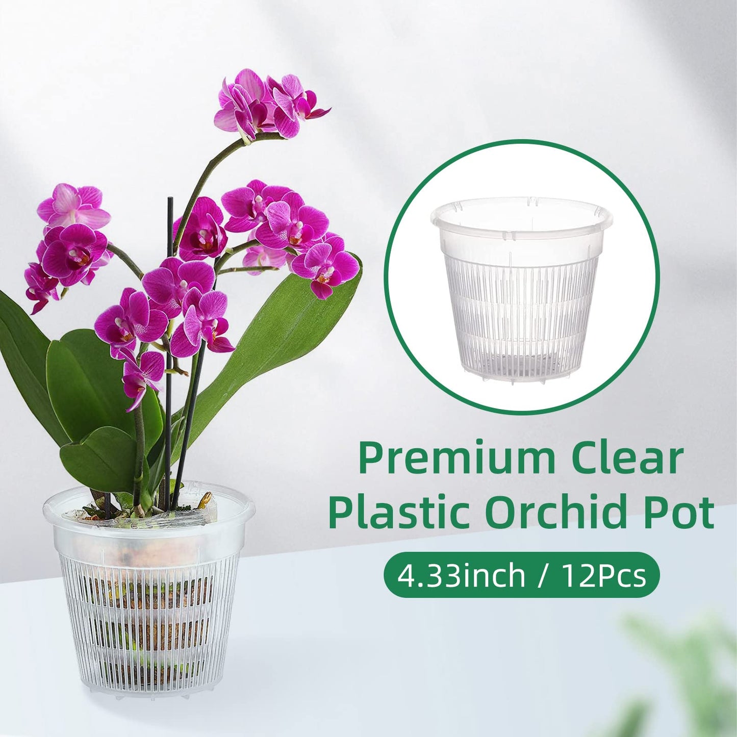 Ohiyoo Orchid Pot 4 inch Orchid Pots with Holes 12 Pcs Clear Plastic Orchid Pots Slotted for Repotting Clear Nursery Net Plastic Flower Plant Pot Indoor Outdoor (4.3inch, 12pcs)
