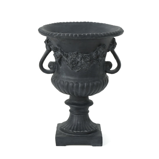 Vintage 24" Tall Magnesium Oxide Urn Planters for Outdoor Plants, Heavy-Duty Classic Indoor Large Flower Pots with Drainage Holes & Petal Design,Outdoor Planters for Porch,Home Garden (Antique Black)