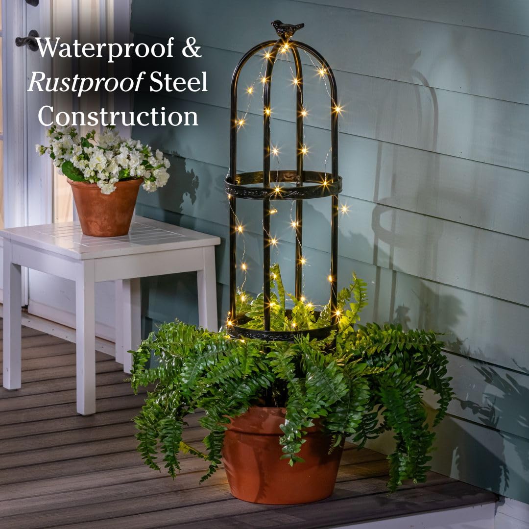 Evergreen Metal Garden Obelisk Trellis for Climbing Plants Outdoor Black | 7 Feet Adjustable | Indoor Plant Trellis for Potted Plants & Heavy Vines | Floral Pattern Arch Trellis