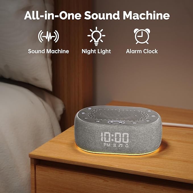 1Mii White Noise Sound Machine with Alarm Clock, Sound Machine for Sleep for Adults Baby, 30 Soothing Sounds, Smart App Controlled, Dimmable 7-Color Night Light, Sleeping Timer, 30 Volume Levels
