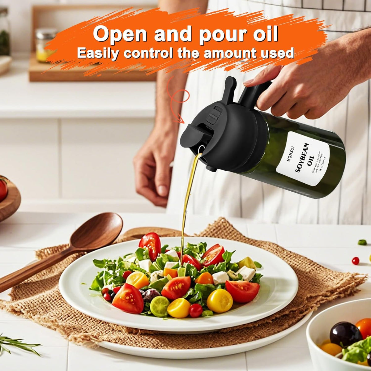 Skiennix 2-in-1 Glass Oil Sprayer & Dispenser - 16oz Olive Oil Bottle for Cooking & Air Fryer Accessories (White & Dark Green)
