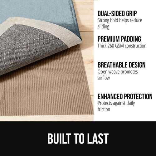 GORILLA GRIP Premium Dual-Sided 8x10 Rug Gripper Pad - Extra Thick, Slip Resistant, Beige for Hardwood Floors