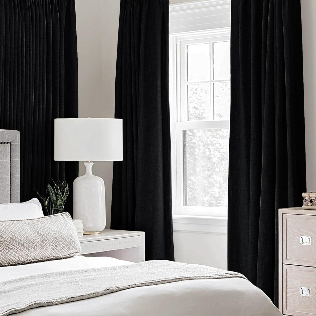 MIULEE Blackout Curtains - 100% Linen Texture Thermal Insulated Drapes | 52x54 Inch (2 Panels)