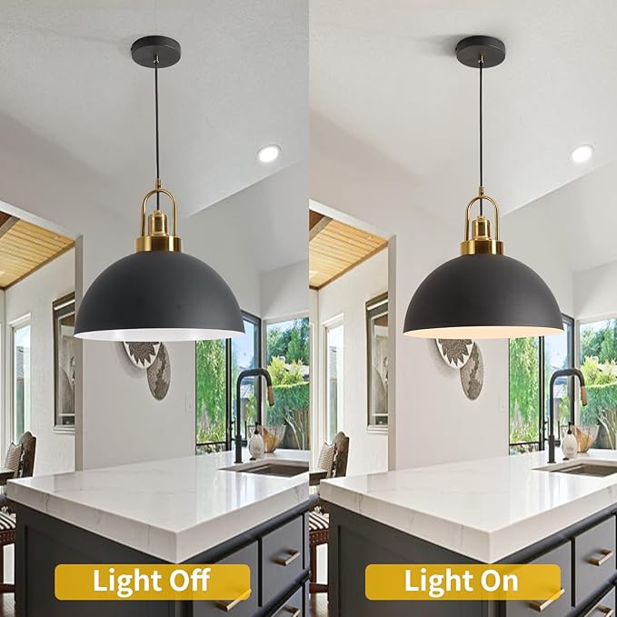 Vintage Industrial Black and White Iron Pendant Light,Hallway - Diameter 13.58 "- Wire Length 78.74",Copper Socket Pendant Light, Suitable for Kitchen Islands,