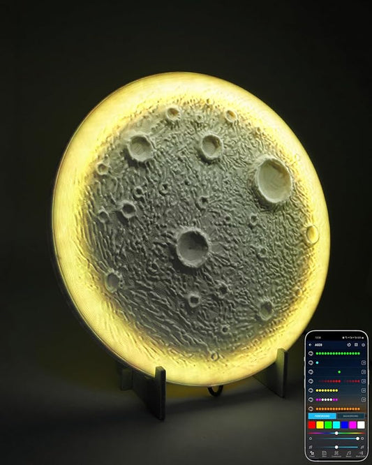 3D Moon Lamp – 3D Printed PLA Floating Moon, APP & Manual Control, RGB Music-Sync, Desktop & Wall-Mountable Night Light for Home, Kids, Party (Moon 11.6inches)