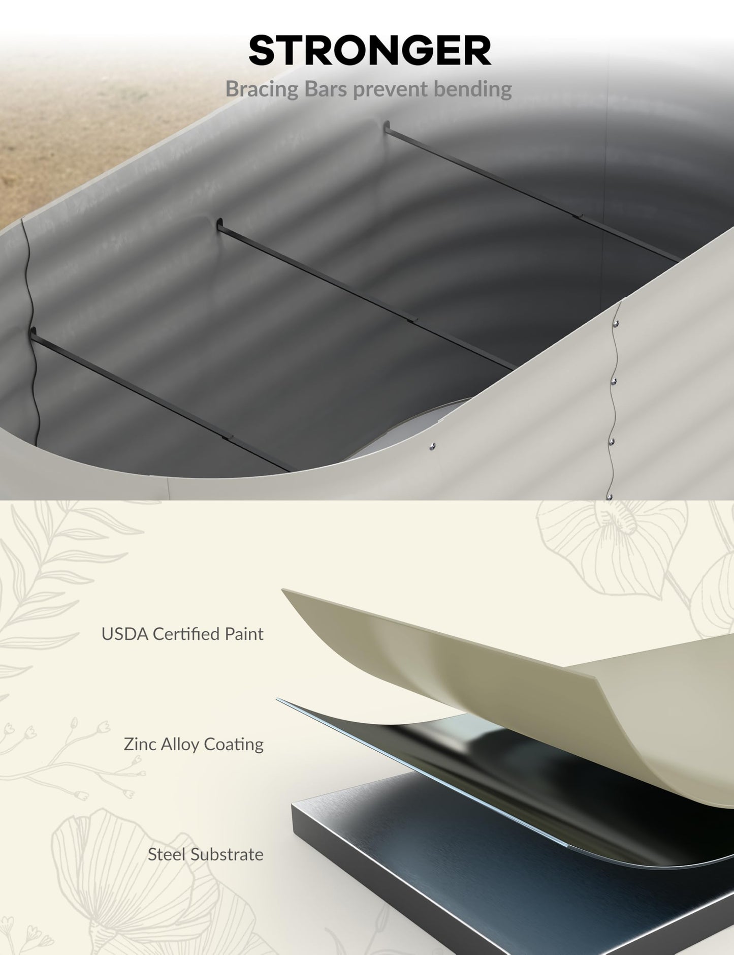 GarveeLife 8x2x1.5 ft 2-Pack Raised Garden Bed - Galvanized Steel Outdoor Planter Box for Vegetables, Flowers & Herbs - Durable Rust-Resistant Garden Box, Easy Assembly Raised Beds for Gardening,Beige