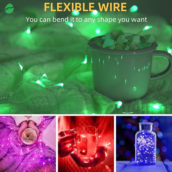 20 Pack Multi Color Led Fairy Lights Battery Operated String Lights Waterproof Silver Wire 7 Feet 20 Led Firefly Starry Moon Lights for DIY Wedding Party Bedroom Patio Christmas Mason Jar Easter Decor