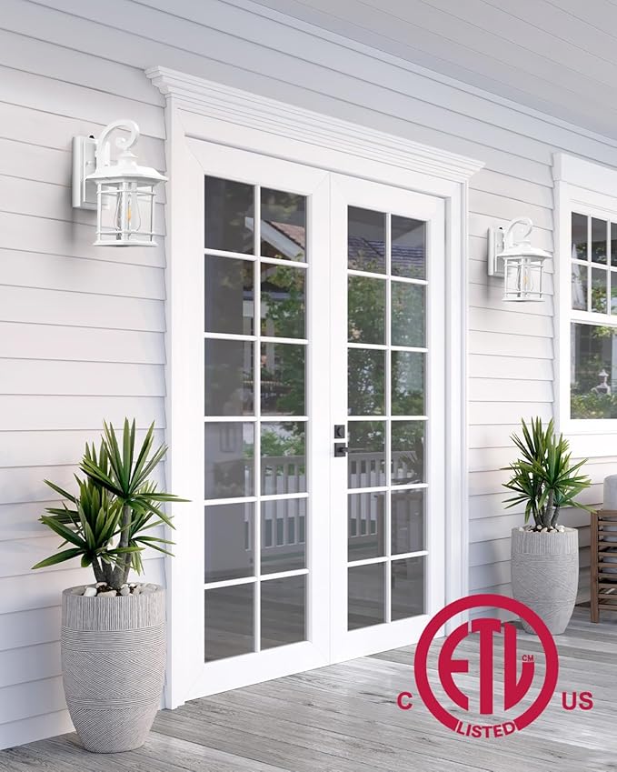 VIANIS White Outdoor Wall Lights, Dusk to Dawn Outdoor Light Fixture, 100% Aluminum Exterior Lighting Fixtures for House, Porch, Garden, Doorway, Waterproof
