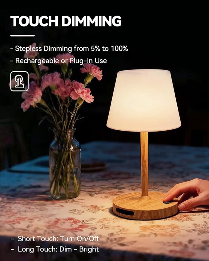 Outdoor Waterproof Shower Lamp, 5200mAh Cordless Rechargeable Table Lamp with Touch Dimming, IP65 Wireless LED Night Light for Patio, Camping, Bathroom, Restaurant & Kitchen