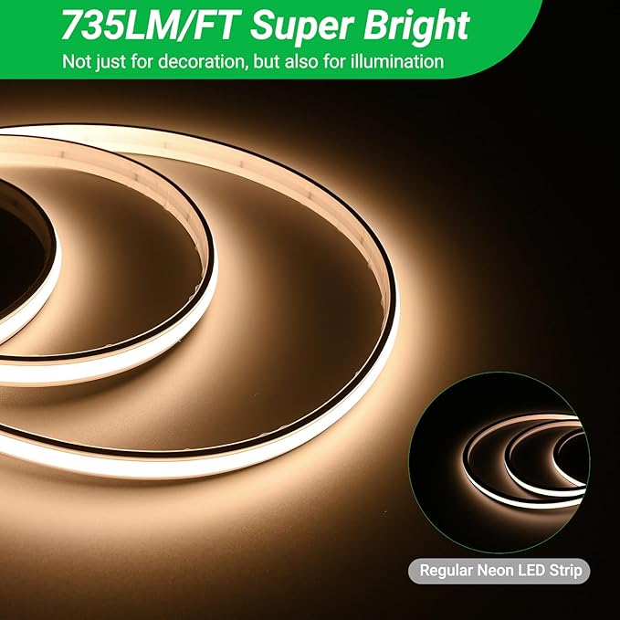 JOYLIT 2nd Gen Super Bright Neon LED Strip Lights 24V 16.4FT/5M Warm White Outdoor Waterproof, CE UL PRO 735LM/FT 5.8W/FT CRI 92+ 3000K Neon Rope Light for Yard, Pool (24V Transformer Not Included)