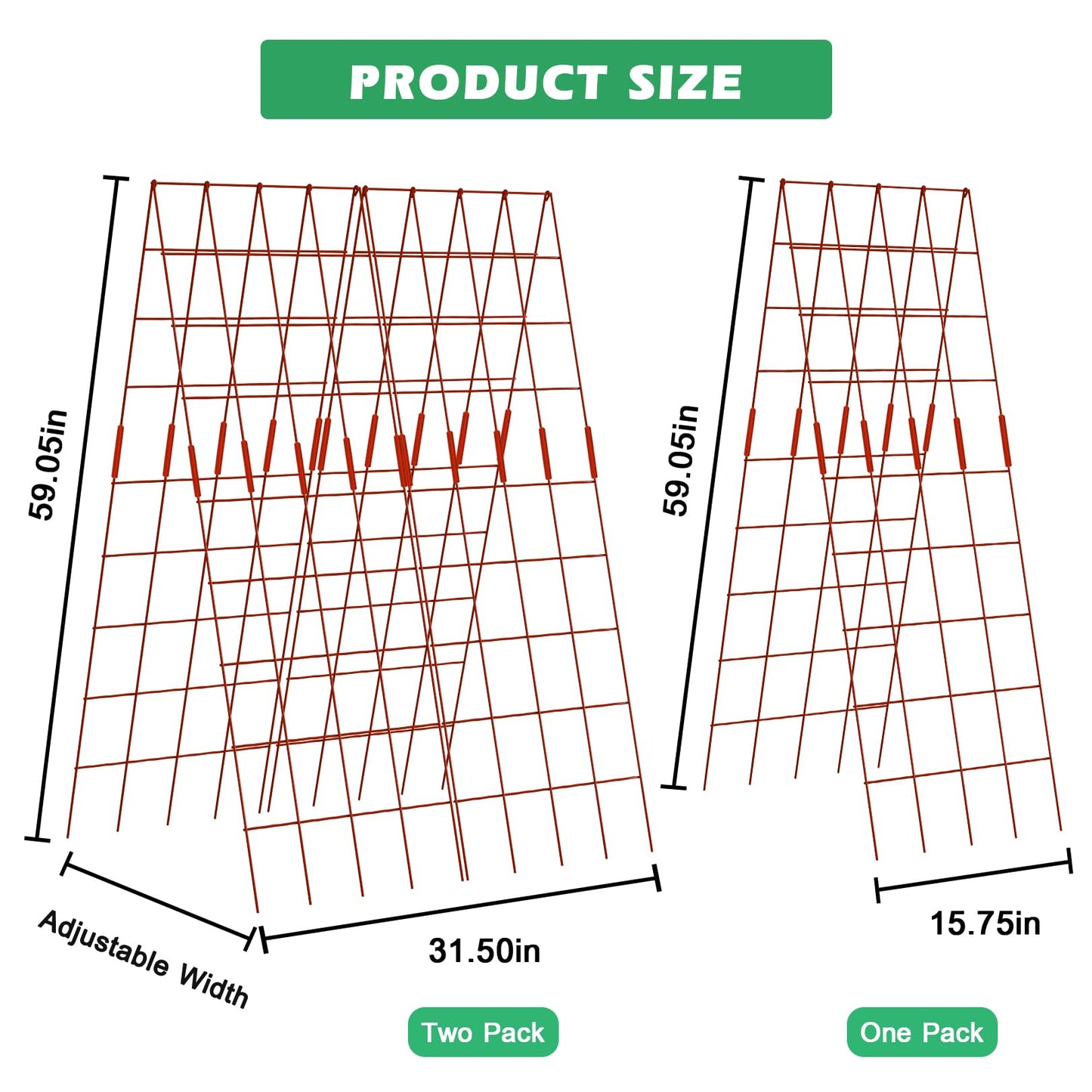 DoCred Cucumber Trellis, 59" High 2 Pack Foldable A Frame Trellis for Raised Bed Climbing Plants, Vegetables, Includes Plant Support Clips, Twist Ties, Plastic Ties- Made from PVC-Coated Steel