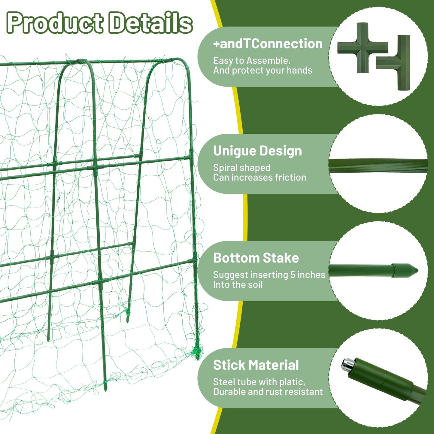 PHENEAHILL Compact U-Shaped Plant Trellis for Peas, Beans & Light Climbing Plants - Rust-Resistant, Foldable Design, Lightweight Steel, Ideal for Raised Beds & Patio Gardens(31" W x 47" H)