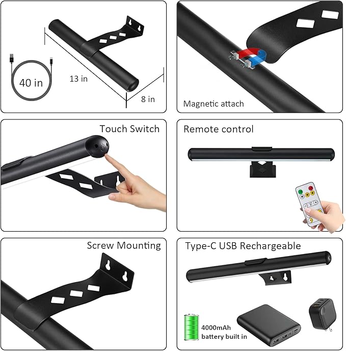 MIOBLUE Rechargeable Picture Lights with Remote,Full Metal Painting Light Display LED Battery Lamp with 3 Lighting Modes, Dimmable Dartboard Light with Timer for Paintings Potrait
