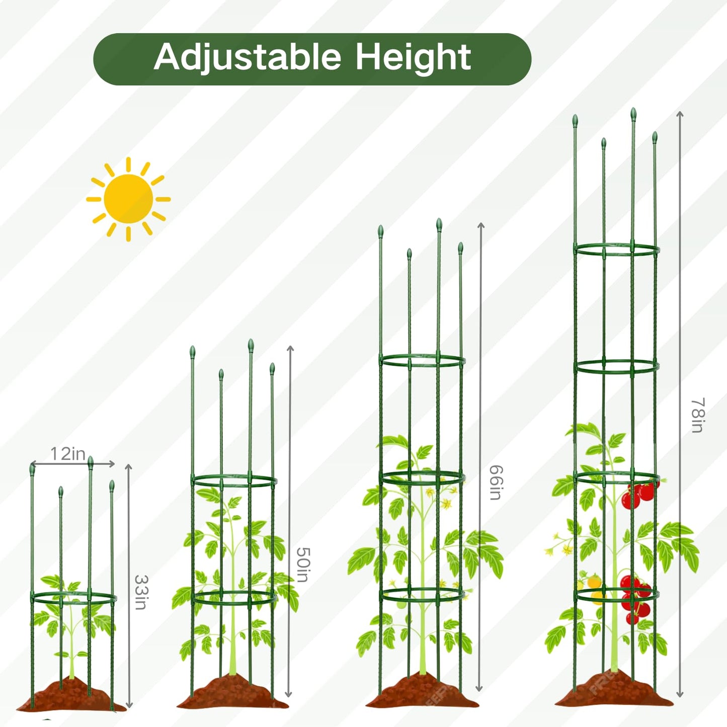 Wikdey Tomato Cages for Garden&Pots, 4 Pack 50" Plant Support Trellis for Tomatoes, Cucumbers, Beans | Heavy-Duty Steel with Rust-Proof Coating | Garden Stakes for Outdoor Indoor Plants
