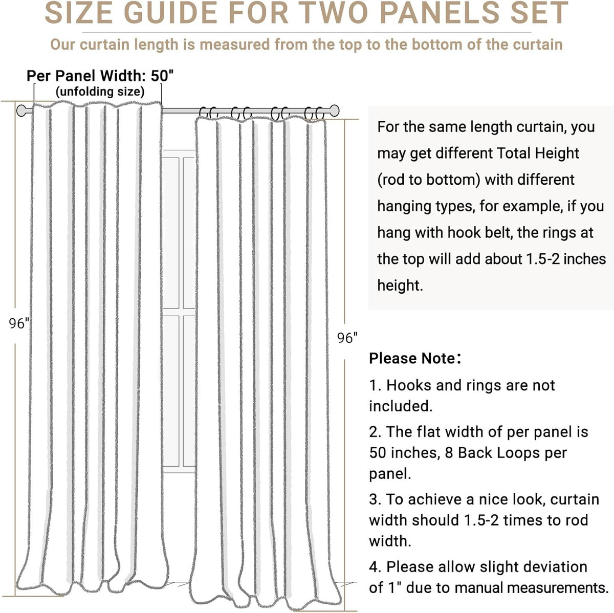 Skiennix 100% Blackout Linen Curtains - Thermal Insulated Drapes, 50" W x 96" L, Dark Gray (2 Panels)