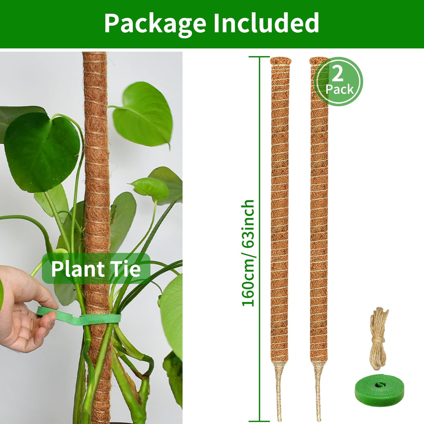 Dimpoo 2 Pack Moss Pole, 63-Inch Moss Poles for Plants Monstera,Bendable Plant Support Stakes for Climbing Plants Indoor, Garden Trellis Plant Stick for Potted Plants, Pothos Philodendron