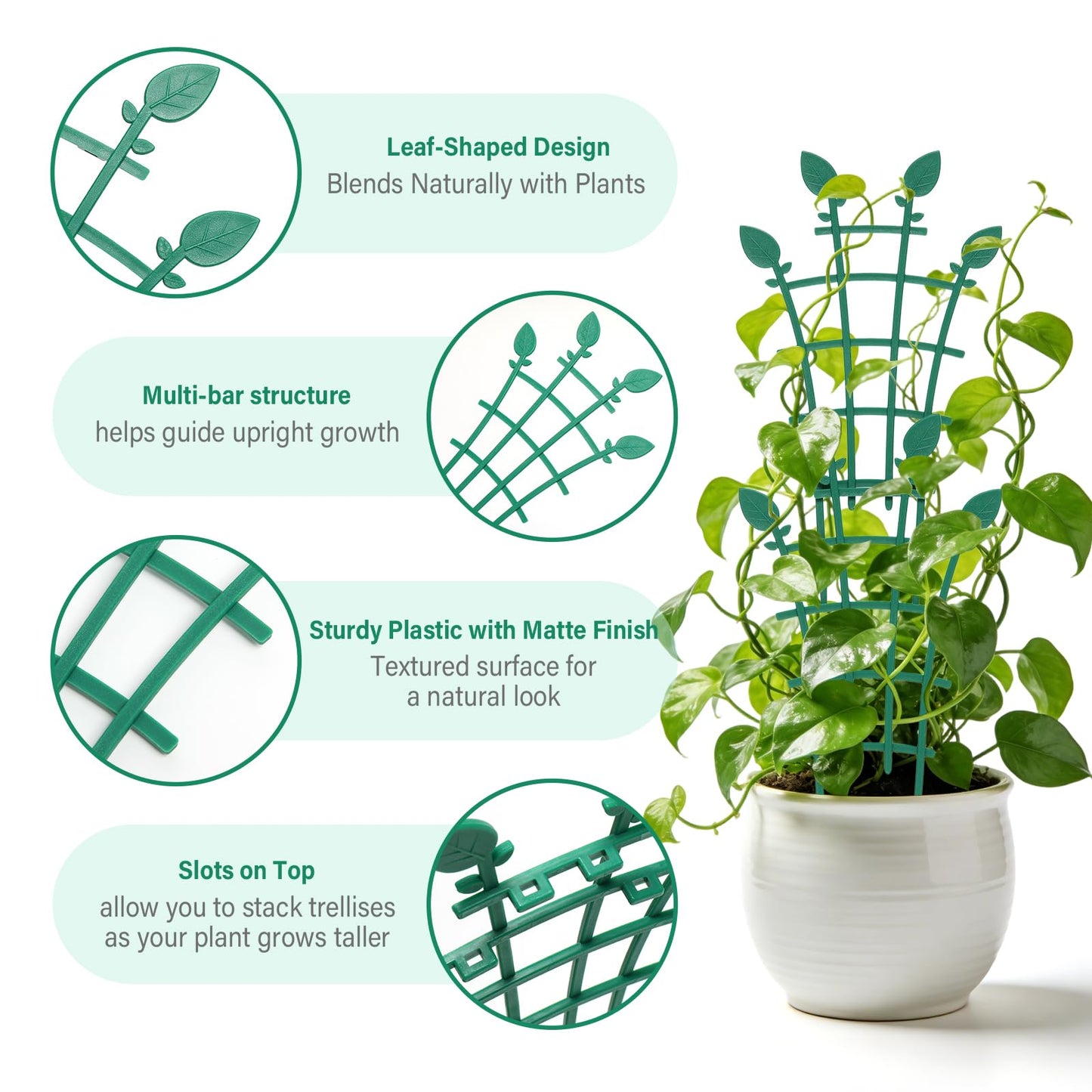 Ehpiern 4 Pack Trellis for Potted Plants, Simple to Install Stackable Small Plant Trellis for Indoor & Outdoor, Climbing Plant Support for Pothos, Houseplants Flower, Hoya, Vine, Ivy