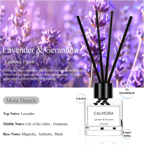 CALMORA Essential Oil Reed Diffuser Set - 3-Pack 50ml Flameless Room Air Fresheners | Perfect for Bedroom & Bathroom