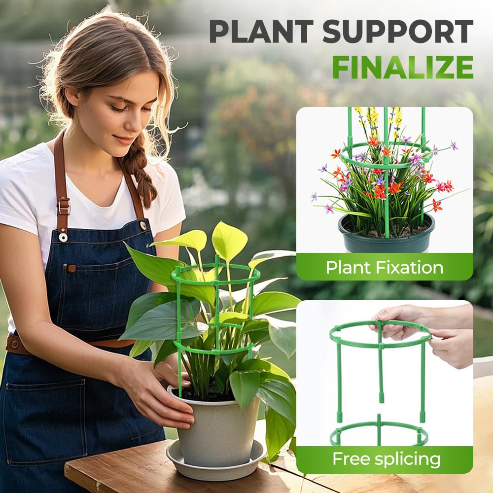 Plant Support Stakes for Indoor & Outdoor Plants, Small Half-Round Plant Stem Supports, Stackable Plastic Trellis Cages for Flower Pots, Peony, Hydrangea, Monstera, Tomato, Leafy Plants (15 Layer)