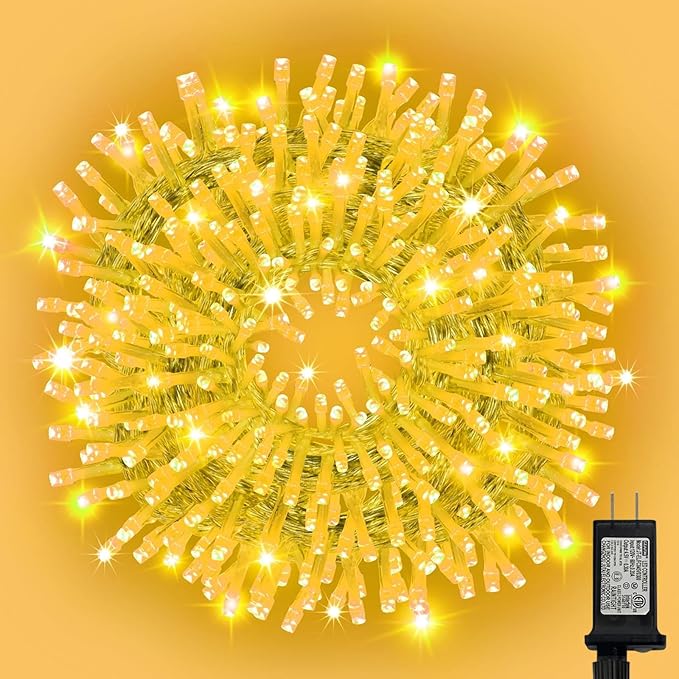 LAMPHOME 99ft Christmas Decorative Mini Lights, 300 LED Transparent Wire Fairy Starry String Light Plug in, 16Lighting Modes for Indoor Outdoor Xmas Tree Wedding Party Decoration (Yellow)