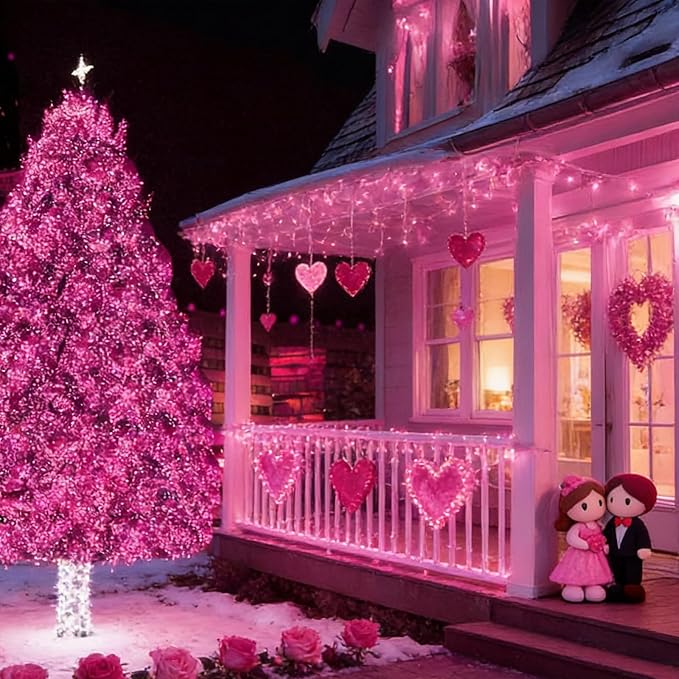 LAMPHOME Pink Valentine's Lights，Valentine's Day Decoration 150 Count 31.9ft UL Certified Mini Bulb String Light for Outdoor Christmas Garland Tree Garden Party Patio Wedding