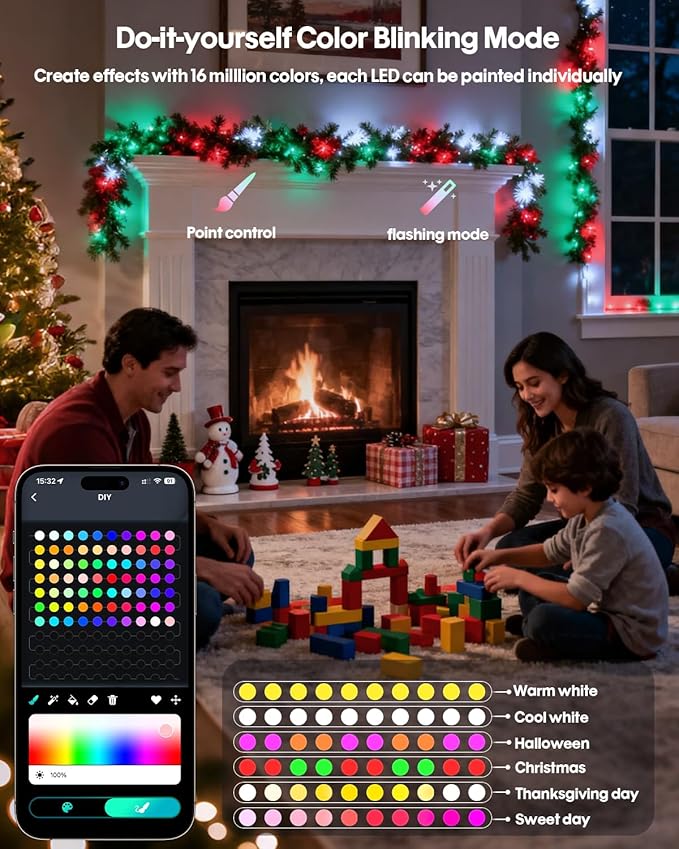 Smart Fairy String Lights 66Ft 200LEDs, Color Changing String Lights w/Remote & App Control, Multicolor Dynamic DIY RGB-IC Twinkle Light for Bedroom, Christmas, Party, Wedding Indoor Decor