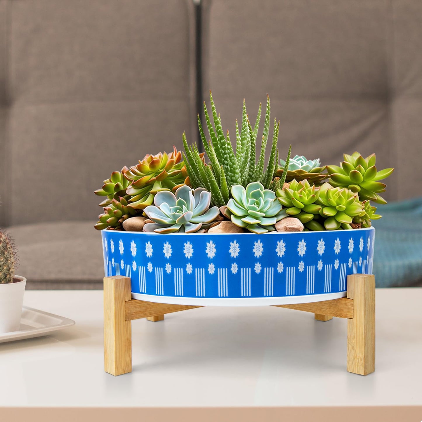 ARTKETTY Succulent Pots - 11 Inch Large Plant Pots Ceramic Bonsai Pots with Drainage Stand, Shallow Succulent Planters for Indoor Plants Decorative Flower Cactus Planter Bowl