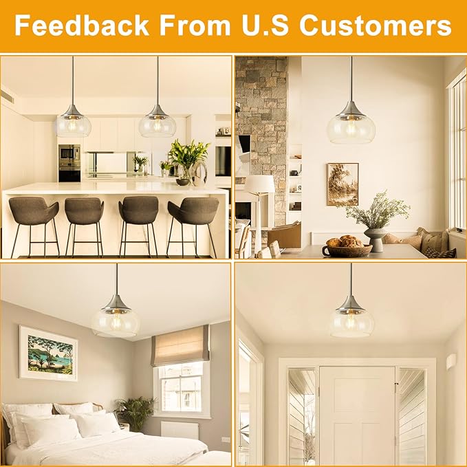 Modern Pendant Lights for Kitchen Island, Brushed Nickel Pendant Light Fixtures with 8.5" Clear Glass Shade, Industrial Hanging Pendant Lights Fixture for Kitchen Island Dining Room Entryway 1 Pack